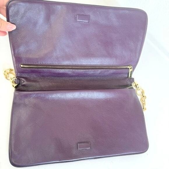 TORY BURCH Reva Shoulder Bag Wild Plum Purple Leather Chain Strap Logo Luxury - Picture 4 of 9